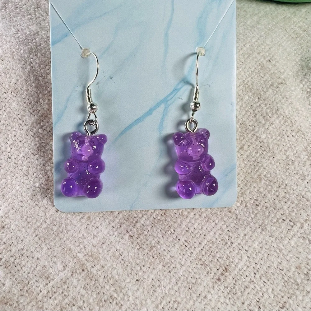 Cute Handmade Gummy Bear Earrings‎ Gift Colourful Kawaii Sweets Purple